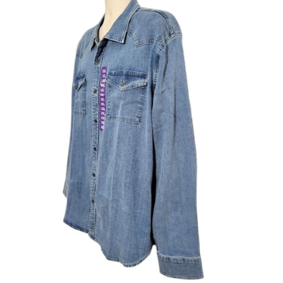 FRYE Medium Wash Blue Denim Button-Down Jean Western Shirt - NWT Men's XXL - Picture 3 of 4
